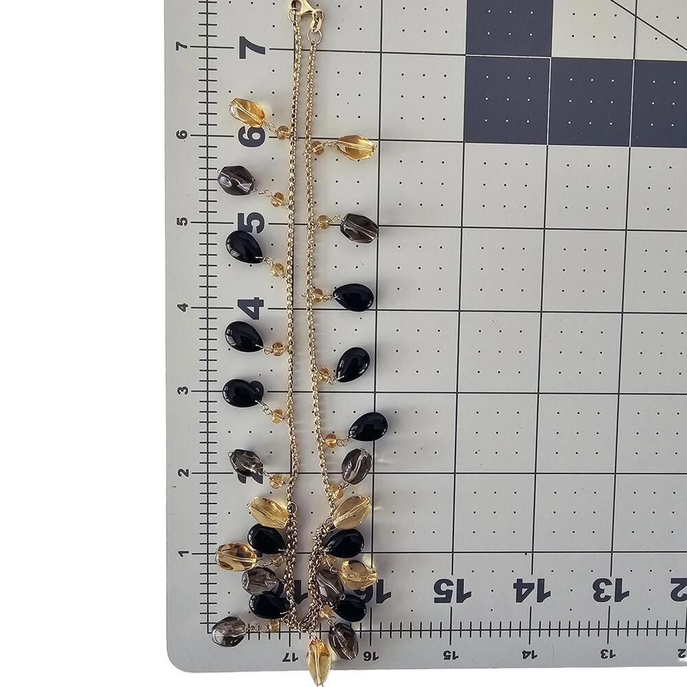 Vintage Elegant B&M 14K Gold Chain Necklace Black Yellow Smoky Gray Crystal Bead - Picture 7 of 7